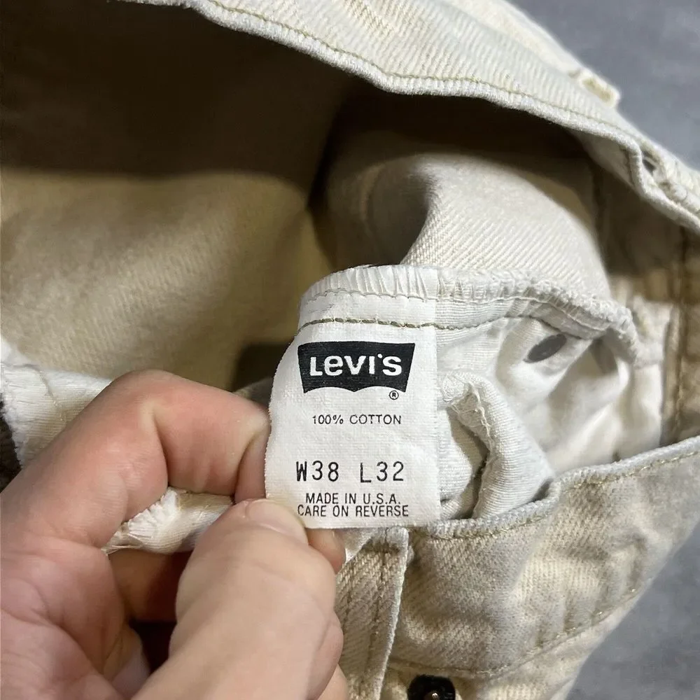 Vintage 90s Levi's 550 Khaki Jeans 38x32 Fit 35x31 Faded Denim OrangeTab Western